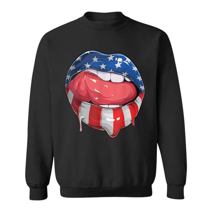Usa Flag Dripping Lips 4Th Of July Patriotic American  Sweatshirt