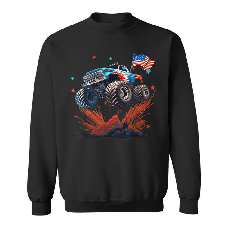 Usa Patriotic Monster Truck Jump Colorful Red White Blue Sweatshirt