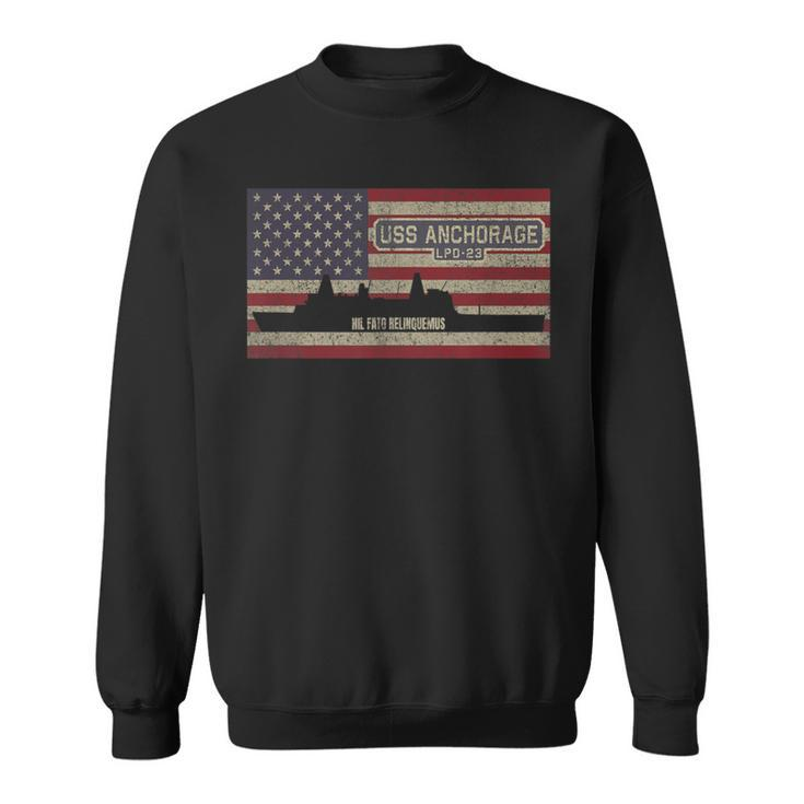 Uss Anchorage Lpd-23 Amphibious Transport Dock Usa Flag Sweatshirt