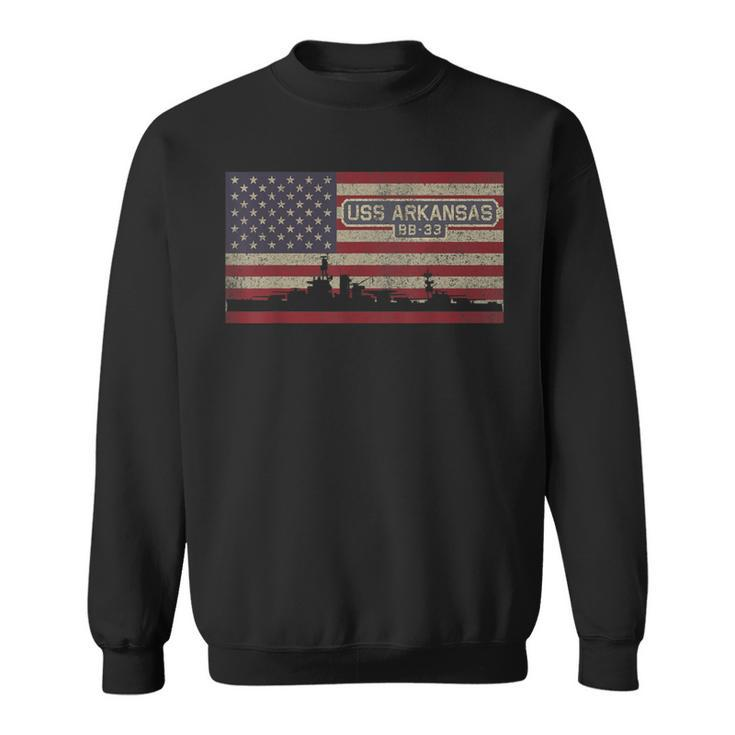Uss Arkansas Bb-33 Ww1 Ww2 Battleship Usa American Flag Sweatshirt