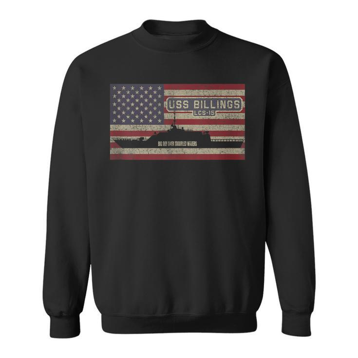 Uss Billings Lcs-15 Littoral Combat Ship Usa American Flag Sweatshirt