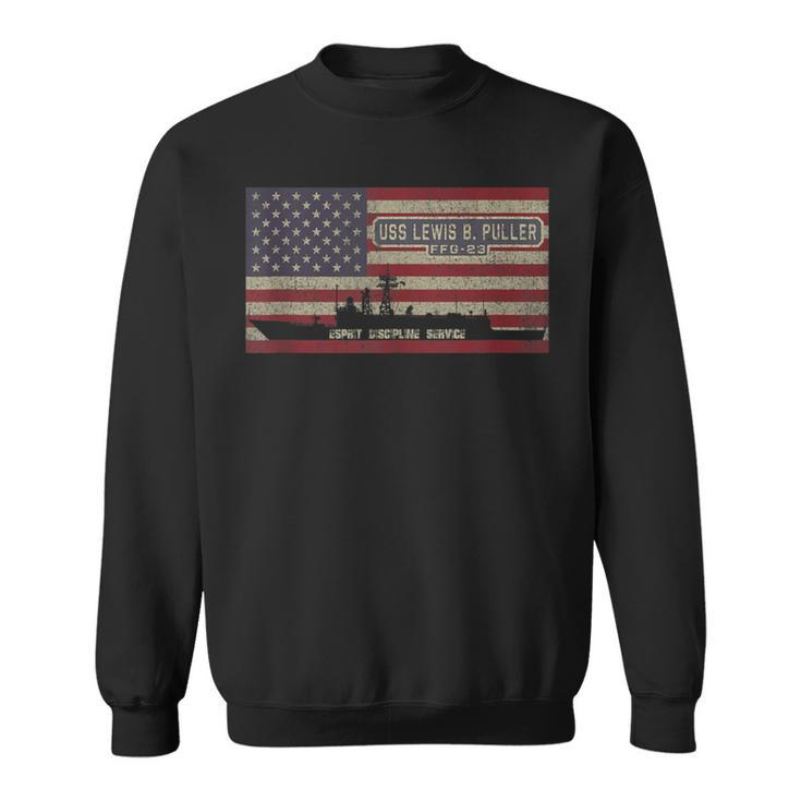 Uss Lewis B Puller Ffg-23 Frigate Ship Usa American Flag Sweatshirt