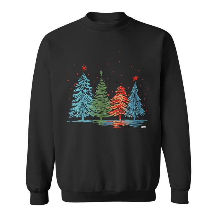 Vintage Christmas Trees Hand Drawing Christmas Trees Sweatshirt