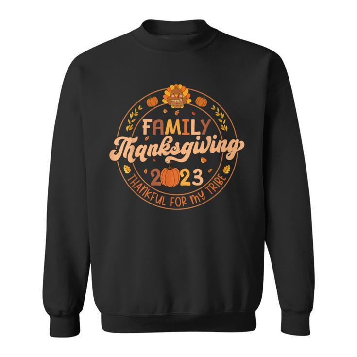 Vintage Family Thanksgiving 2023 Thankful My Tribe Matching Sweatshirt