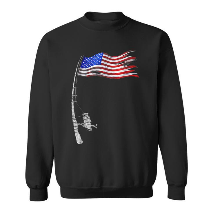Vintage Fishing Rod American Flag Funny Fishing Gift Sweatshirt
