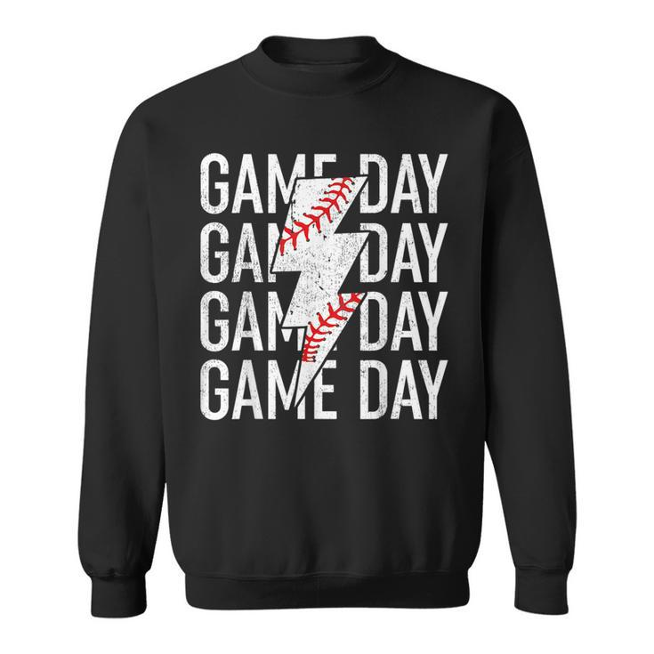 Vintage Game Day Fathers Day Lightning Bolt Baseball Sport  Sweatshirt