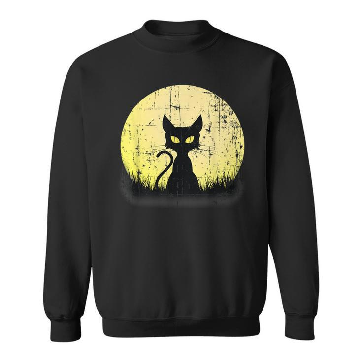 Vintage Halloween Cat T  Full Moon Weathered Distressed Moon Funny Gifts Sweatshirt