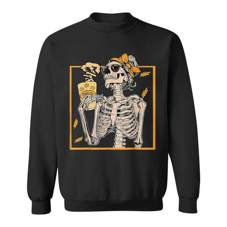 Vintage Halloween Skeleton Pumpkin Spice Latte Syrup Creamer Latte Funny Gifts Sweatshirt