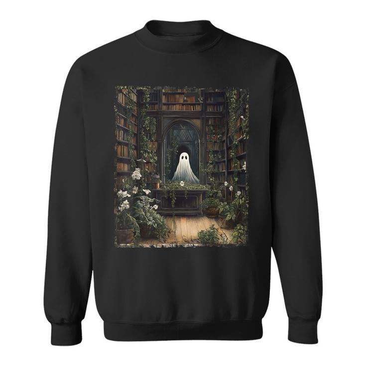 Vintage Halloween Spooky Ghost In The Library Gothic Sweatshirt