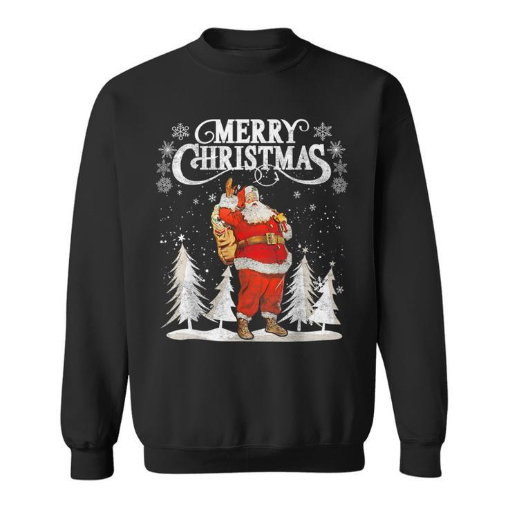 Vintage Retro Merry Christmas Santa Claus Pajama Family Sweatshirt