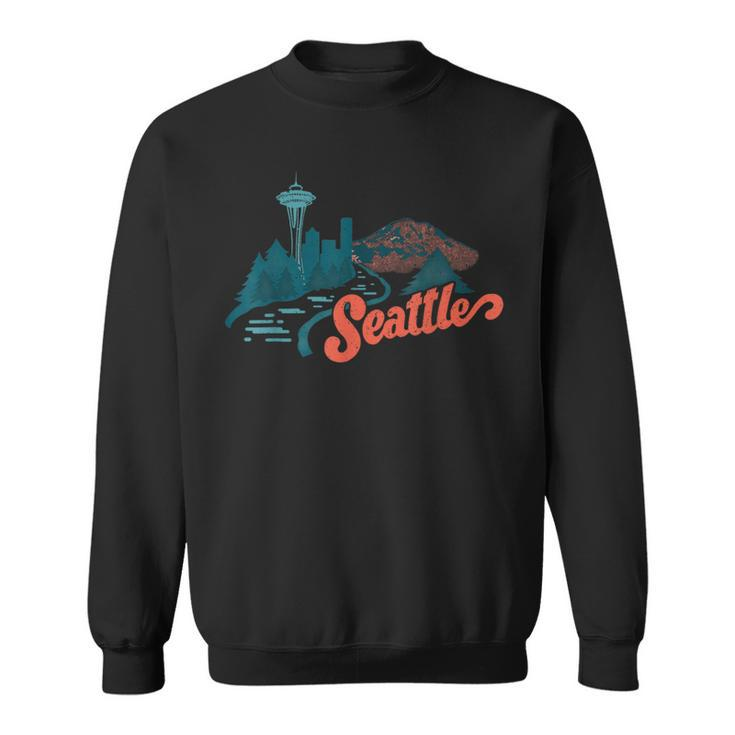 Vintage Retro Seattle Skyline And Nature Landscape Sweatshirt