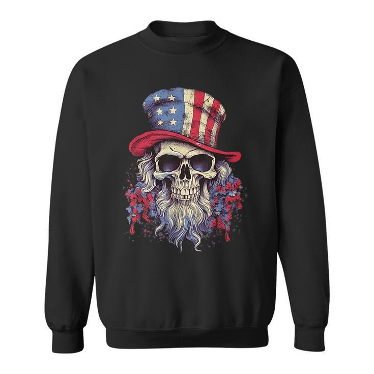 Vintage Skull American Flag Hat 4Th Of July Patriotic Men Patriotic Funny Gifts Sweatshirt