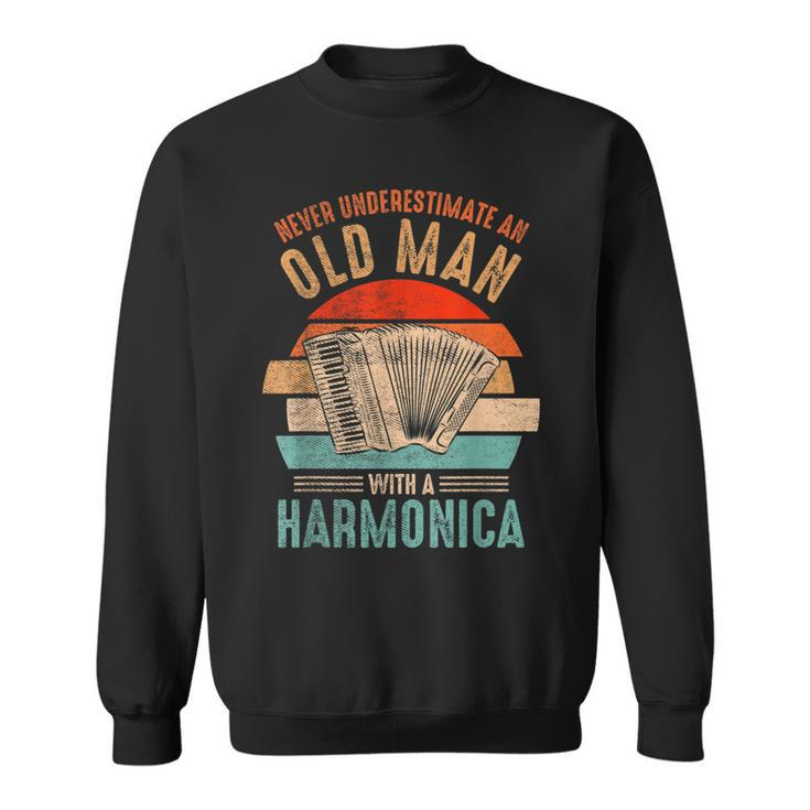 Vintage Never Underestimate An Old Man With A Harmonica Sweatshirt