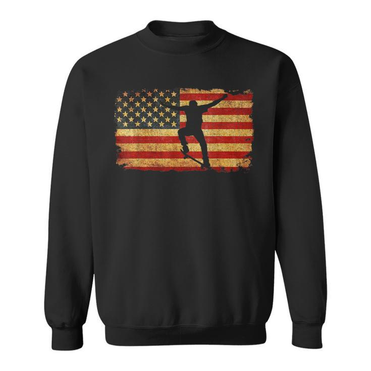 Vintage Us Flag SkateboardingRetro Skateboard Sweatshirt
