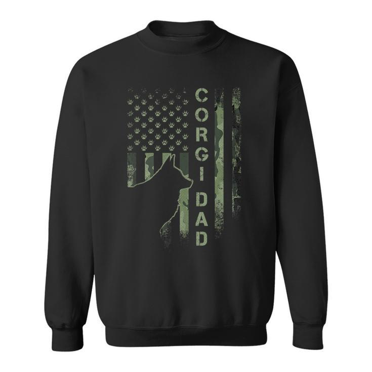 Vintage Usa American Camo Flag Proud Corgi Dad Silhouette  Sweatshirt