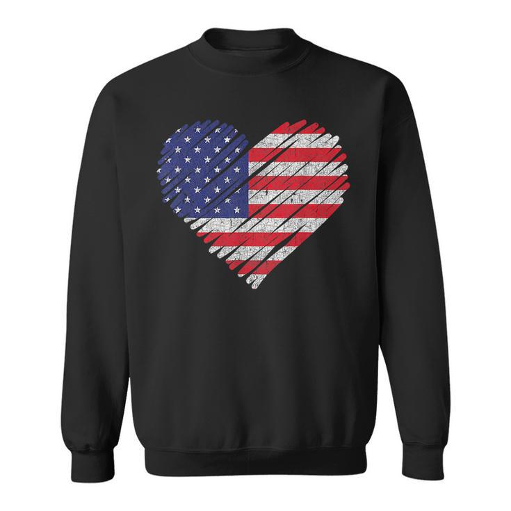 Vintage Usa Flag 4Th Of July Heart American Patriotic  Sweatshirt