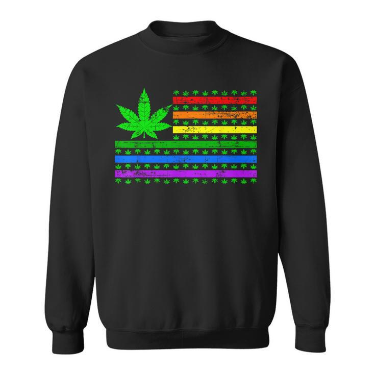 Weed Marijuana Cannabis Gay Lgbt Pride American Flag Trans  Sweatshirt