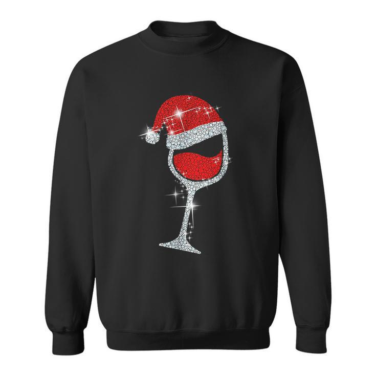 Wine Glasses Santa Hat Bling Christmas Funny Wine Lover  Sweatshirt