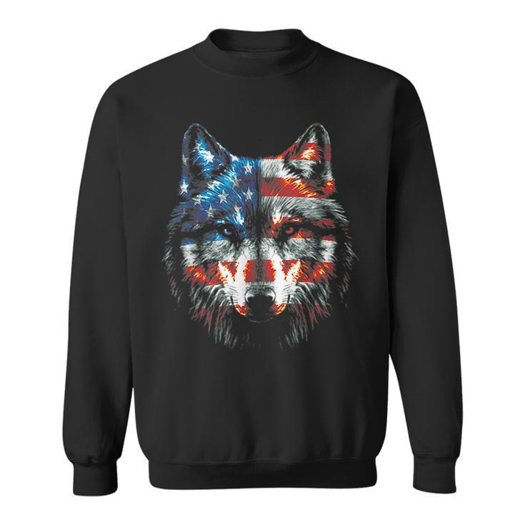 Wolf American Flag Usa 4Th Of July Patriotic Wolf Lover Patriotic Funny Gifts Sweatshirt