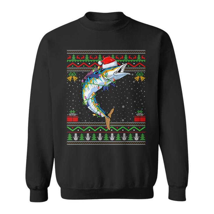 Xmas Lights Ugly Sweater Style Santa Wahoo Fish Christmas Sweatshirt