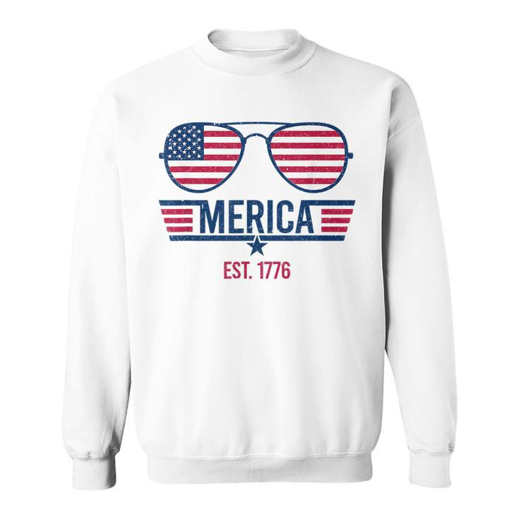 America Est 1776 4Th Of July Patriotic Usa Flag Sunglasses Sweatshirt