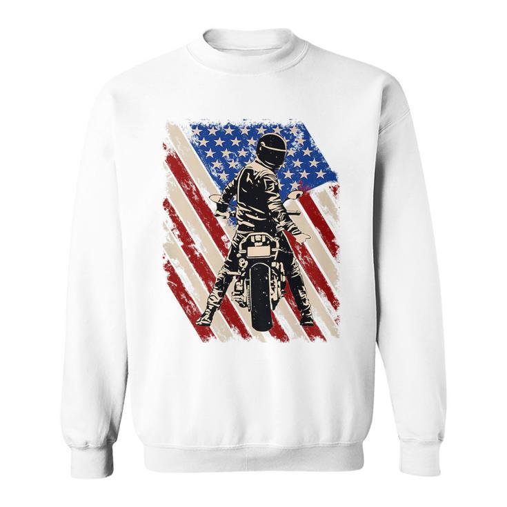 American Flag Biker Motorcycle Usa Pride Rider Back Print   Sweatshirt