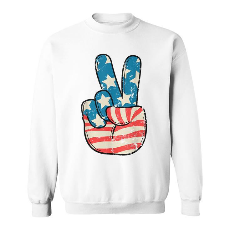 American Flag Peace Sign Hand 4Th Of July Patriotic Men Boys Patriotic Funny Gifts Sweatshirt