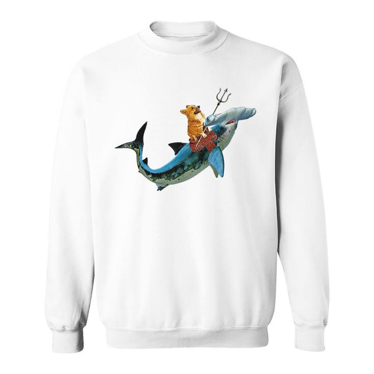 Aquadog The Corgi Rides Hammerhead Shark  Of Radness Sweatshirt