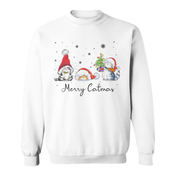 Cats With Santa Hat Merry Catmas Cat Lover Christmas Sweatshirt