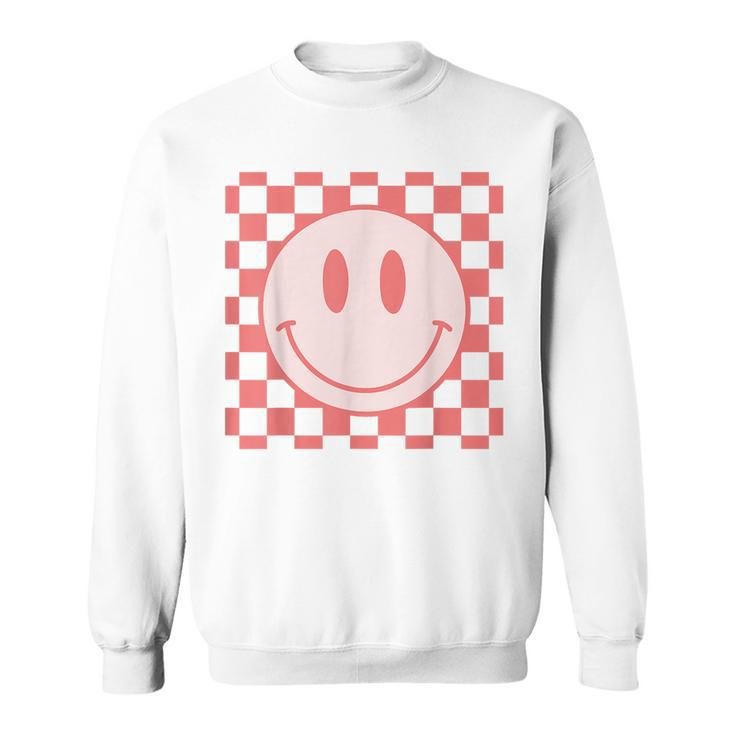 Checkered Pattern Smile Face Vintage Happy Face Red Retro  Sweatshirt