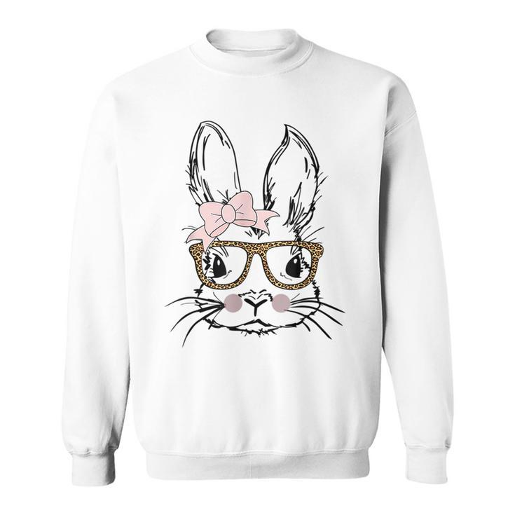 Cute Bunny Face  Leopard Print Glasses Easter Gift Sweatshirt
