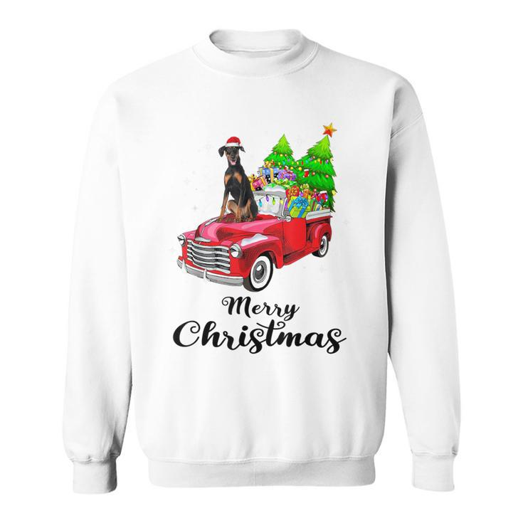 Doberman Pinscher Ride Red Truck Christmas Pajama Sweatshirt