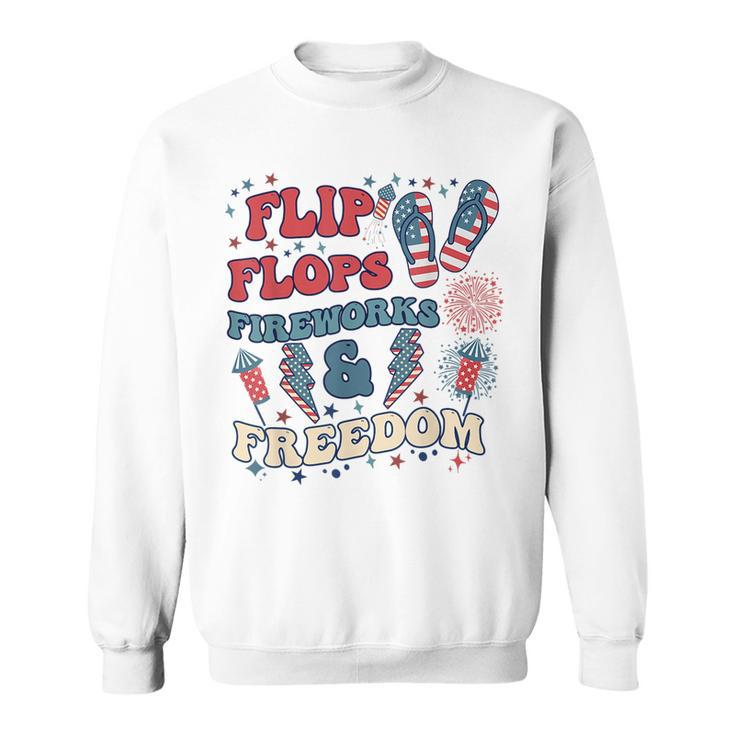 Flip Flops Fireworks And Freedom Groovy Sweatshirt