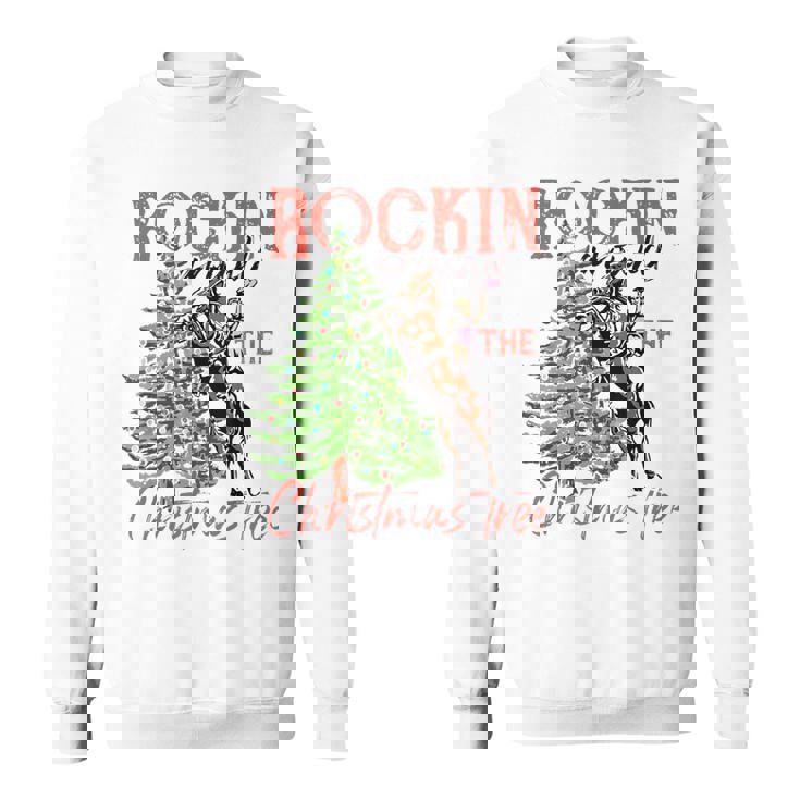Funny Cowgirl Horsing Rocking Around Christmas Tree Western Sweatshirt