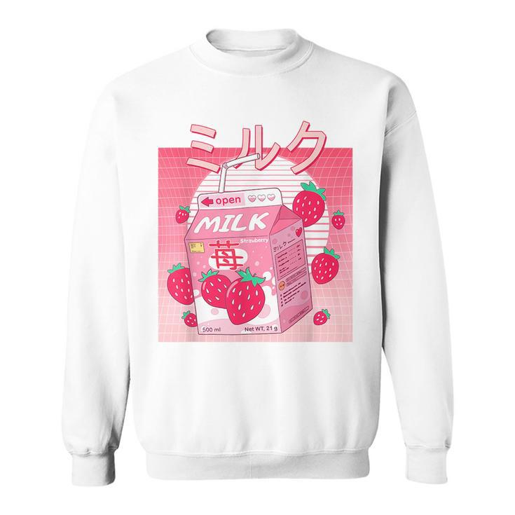 Funny Retro 90S Pink Strawberry Milk Japanese Kawaii 90S Vintage Designs Funny Gifts Sweatshirt