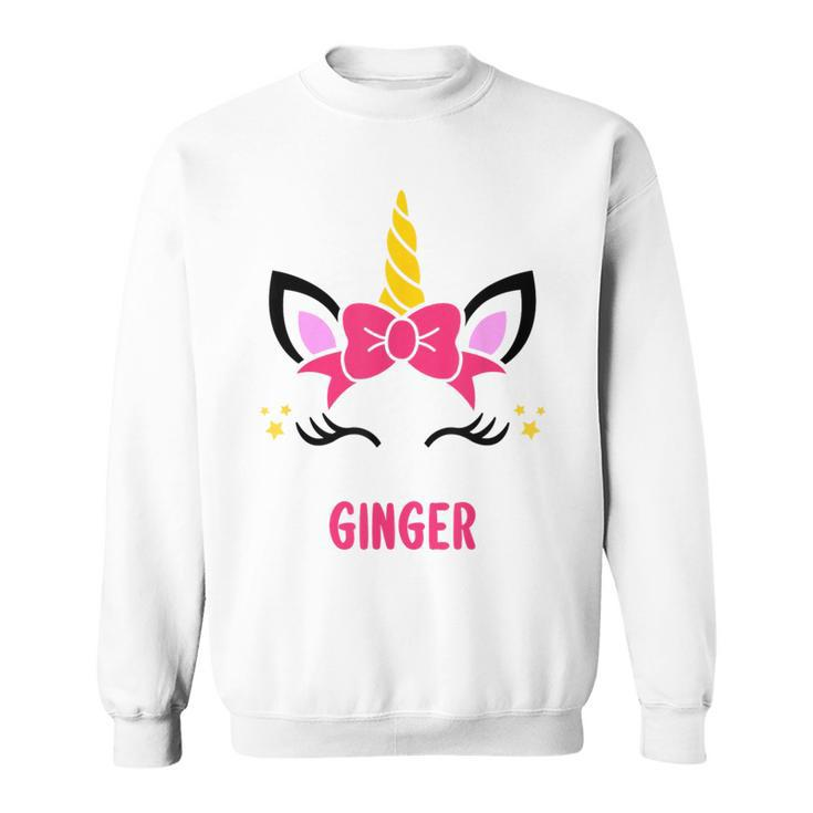 Ginger Personalized Pink Bow Unicorn Face  Sweatshirt
