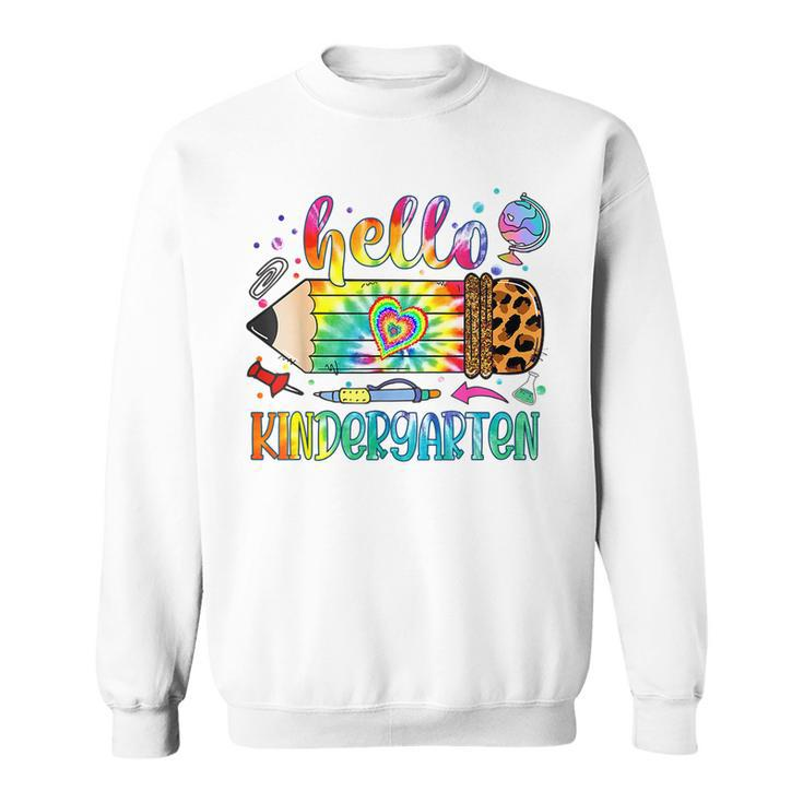 Hello Kindergarten Leopard Pencil Tie Dye Back To School Sweatshirt
