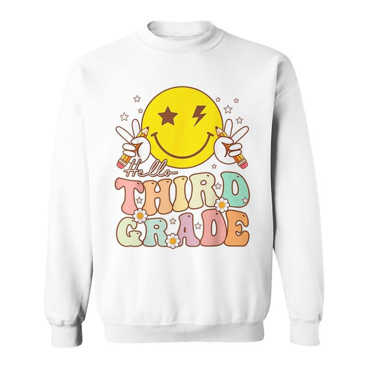 Hello Third Grade Hippie Smile Face 3Rd Grade Back To School 3Rd Grade Funny Gifts Sweatshirt