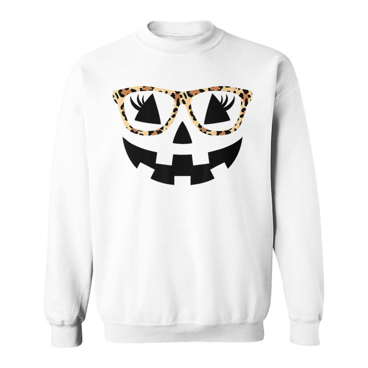 Jack O Lantern Face Pumpkin Hallowen Leopard Print Glasses Sweatshirt