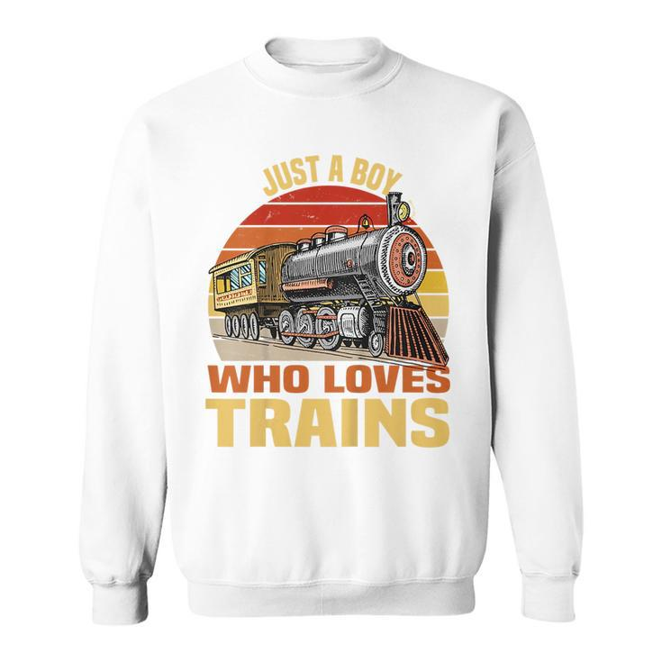 Kids Just A Boy Who Loves Trains  Boys Model Train Kids  Sweatshirt