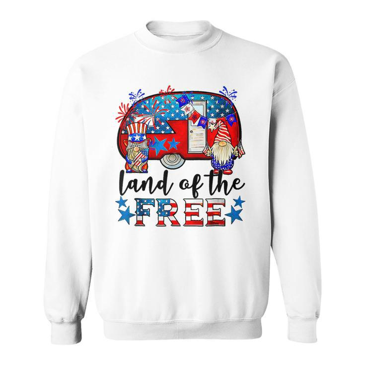 Land Of The Free American Flag Gnomes Funny Camping July 4Th  Sweatshirt