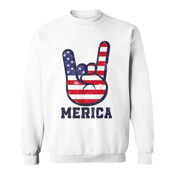 Merica Rock Sign 4Th Of July American Usa Flag Patriotic  Sweatshirt