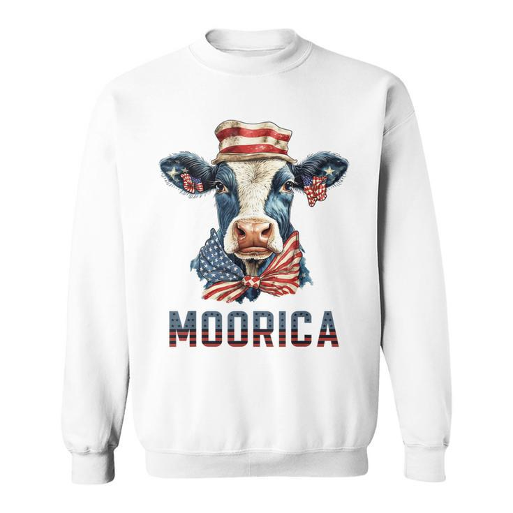Moorica Cow July 4 American Flag Usa Farmer Funny Cattle  Sweatshirt