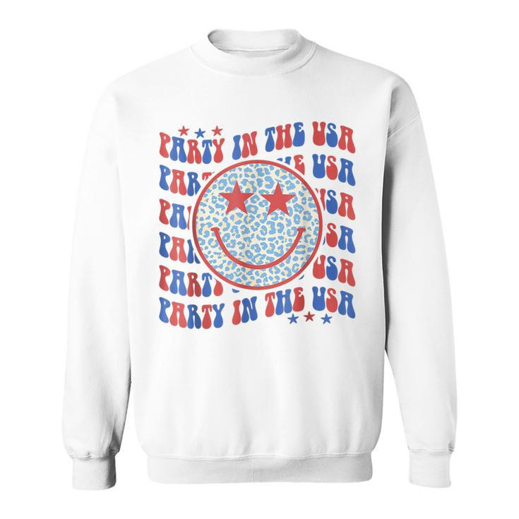 Party In The Usa Hippie Smile Face Leopard 4Th Of July Sweatshirt