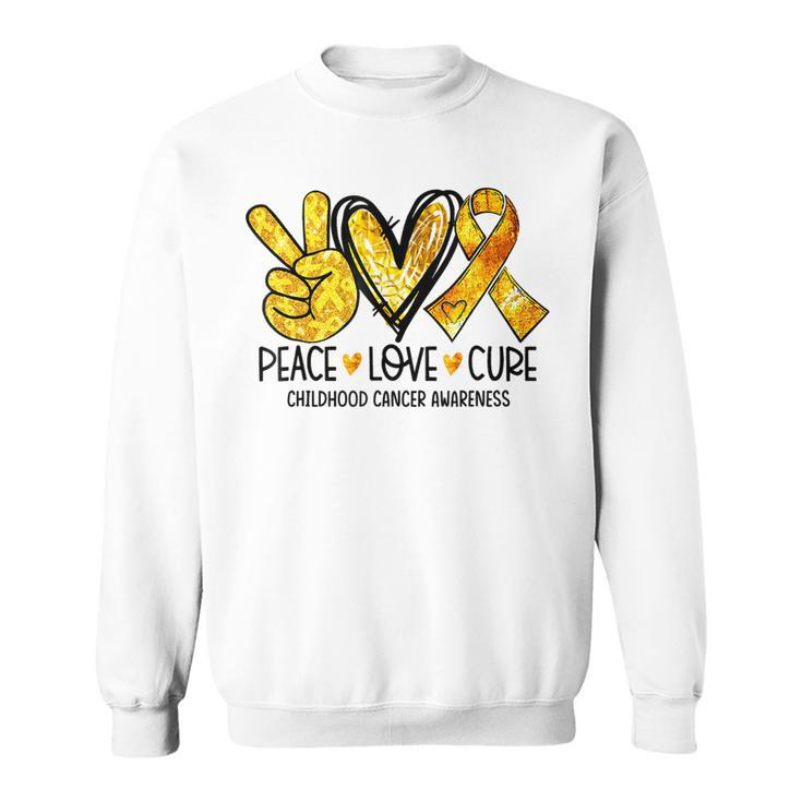 Peace Love Cure Childhood Cancer Awareness Gold Ribbon Sweatshirt