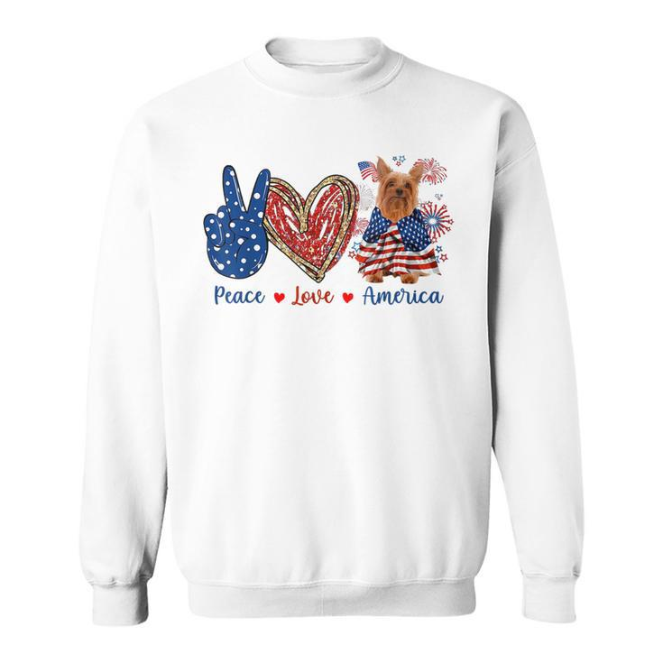 Peace Love Silky Terrier Dog Patriotic America Flag 4Th July  Sweatshirt