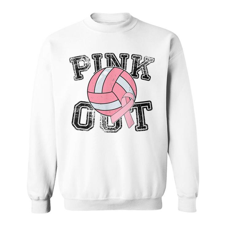 Pink Out Breast Cancer Awareness Pink Ribbon Volleyball Sweatshirt