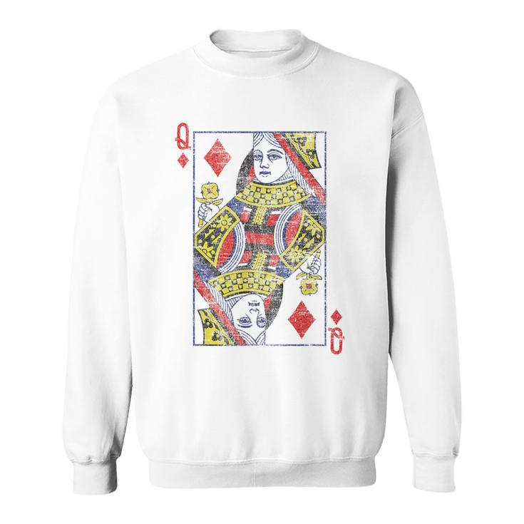 Queen Of Diamonds Card Costume Poker Distressed Sweatshirt