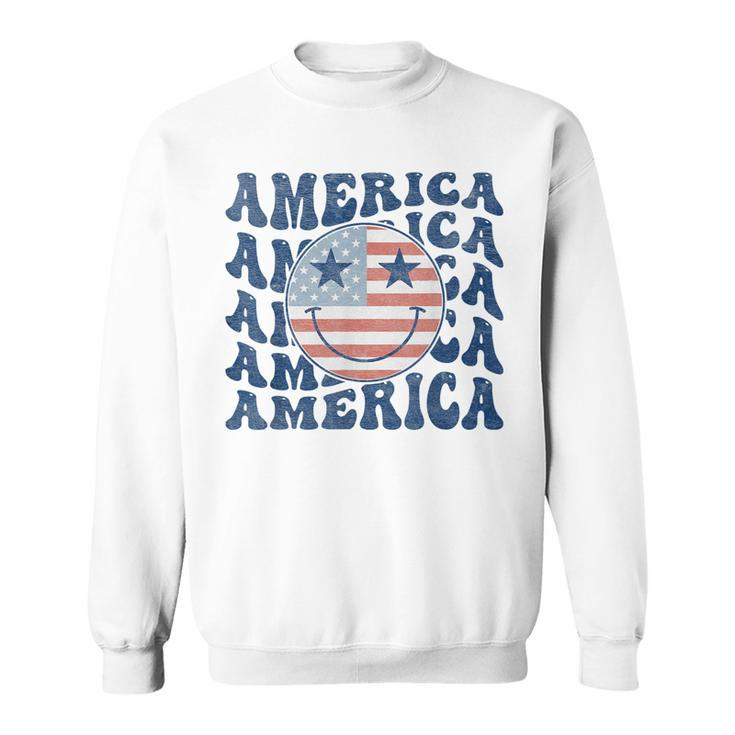 Retro Groovy America Usa Smile Face Patriotic 4Th Of July Patriotic Funny Gifts Sweatshirt