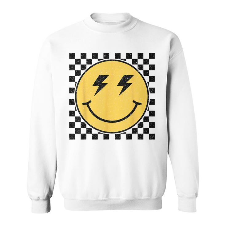 Retro Happy Face Checkered Pattern Smile Face Trendy Smiling Sweatshirt